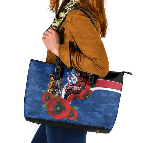 Western Bulldogs ANZAC Personalised Leather Tote Bag Lest We Forget Poppy Camo