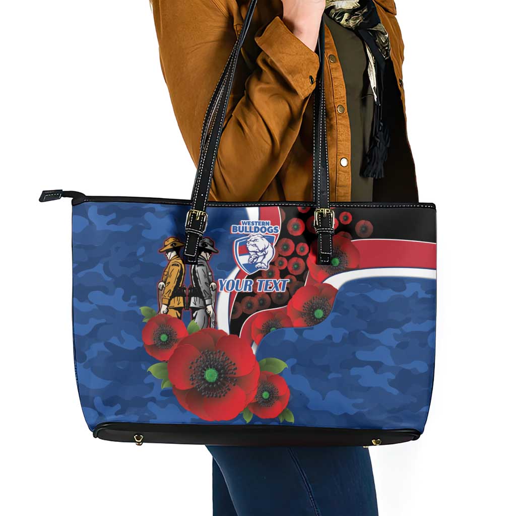 Western Bulldogs ANZAC Personalised Leather Tote Bag Lest We Forget Poppy Camo