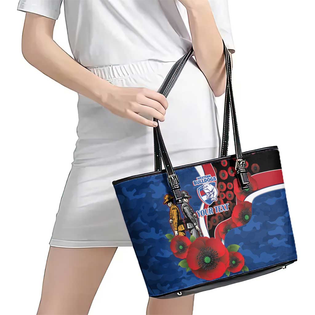 Western Bulldogs ANZAC Personalised Leather Tote Bag Lest We Forget Poppy Camo