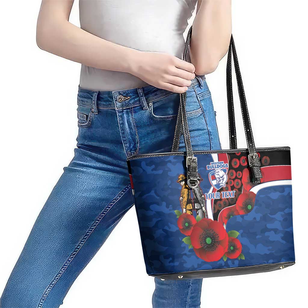 Western Bulldogs ANZAC Personalised Leather Tote Bag Lest We Forget Poppy Camo