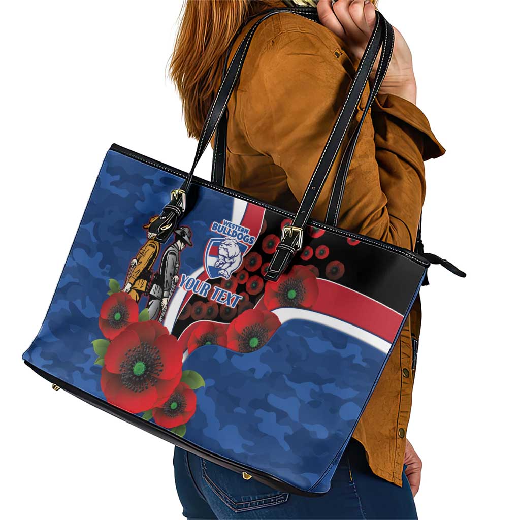 Western Bulldogs ANZAC Personalised Leather Tote Bag Lest We Forget Poppy Camo
