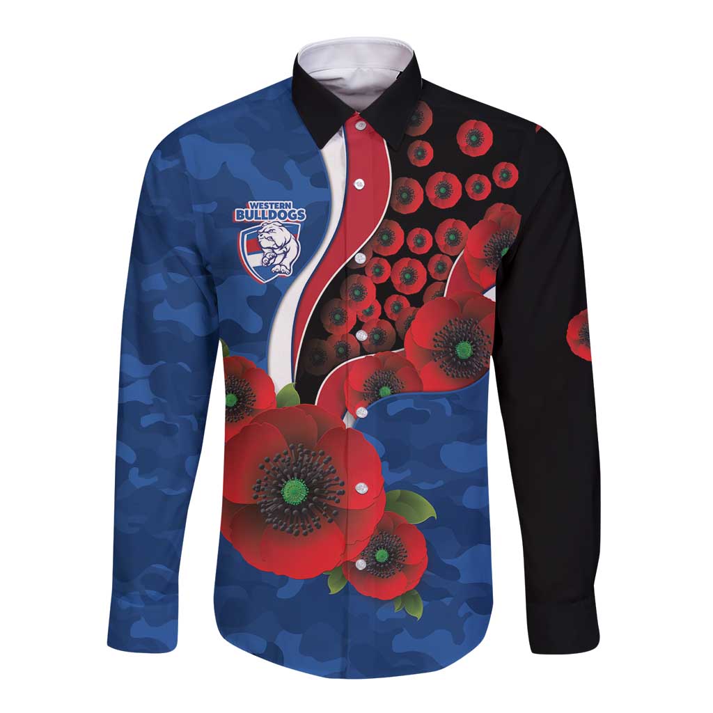 Western Bulldogs ANZAC Personalised Long Sleeve Button Shirt Lest We Forget Poppy Camo