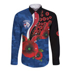 Western Bulldogs ANZAC Personalised Long Sleeve Button Shirt Lest We Forget Poppy Camo
