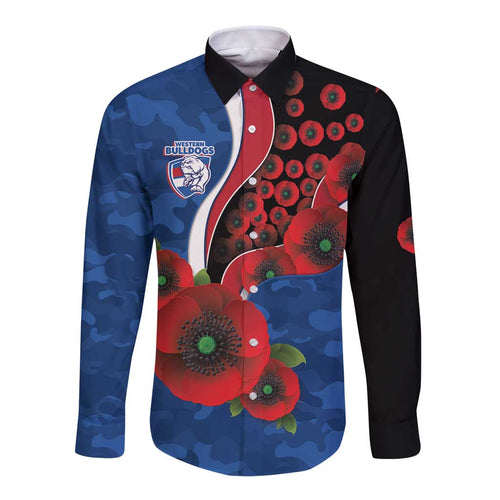 Western Bulldogs ANZAC Personalised Long Sleeve Button Shirt Lest We Forget Poppy Camo