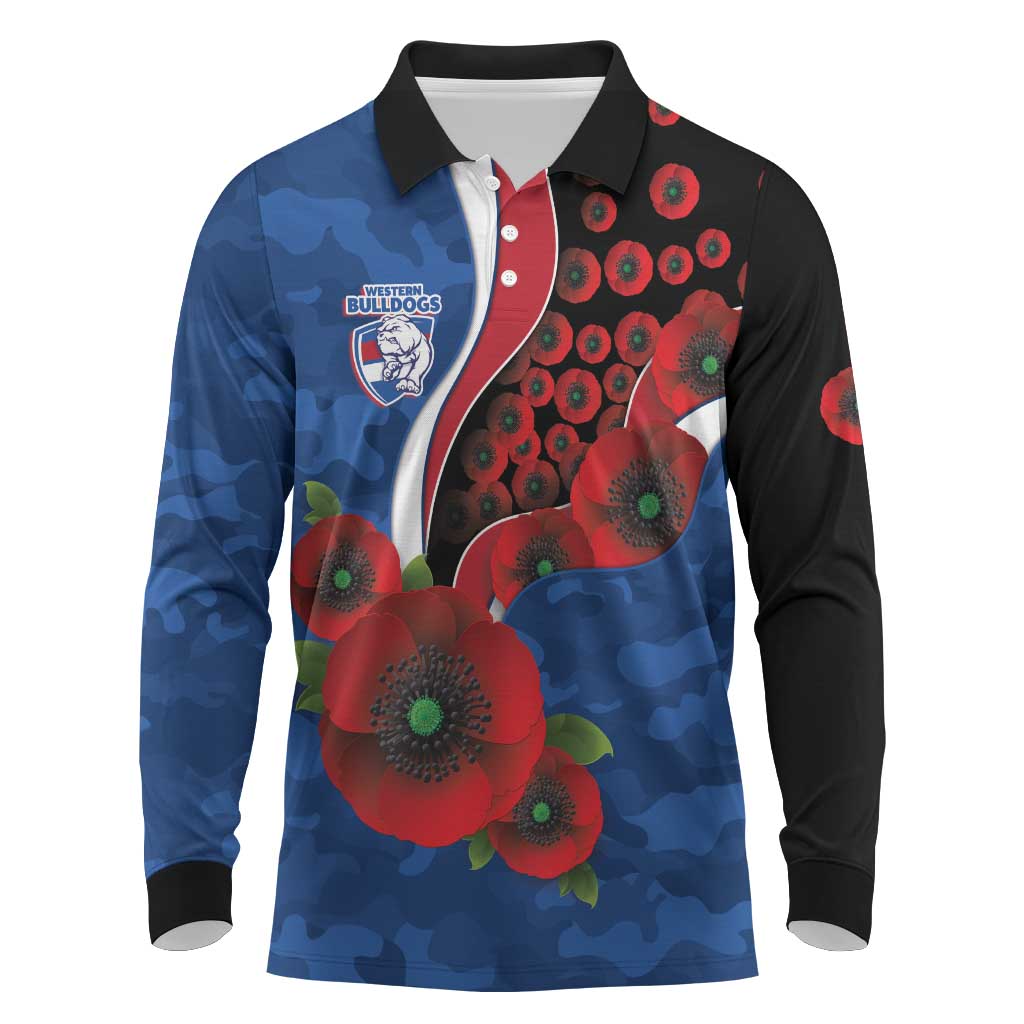 Western Bulldogs ANZAC Personalised Long Sleeve Polo Shirt Lest We Forget Poppy Camo