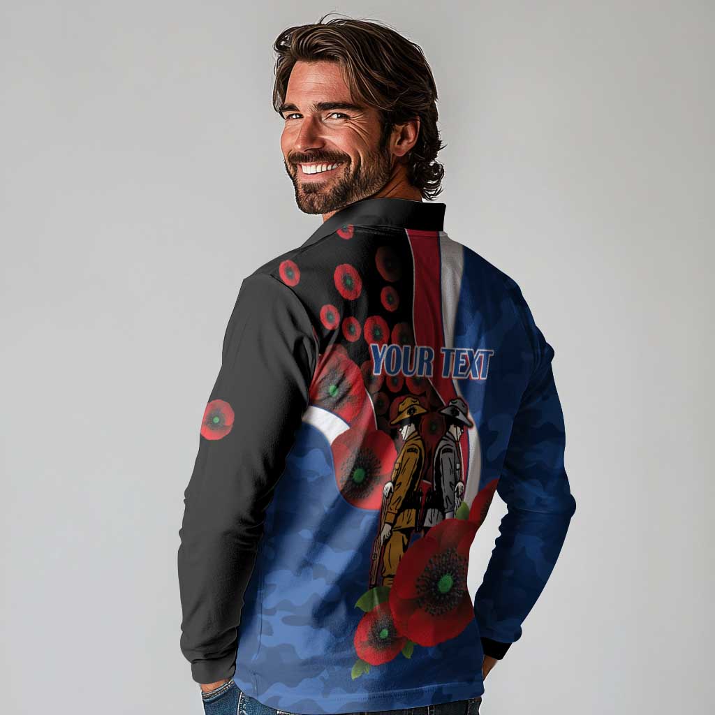 Western Bulldogs ANZAC Personalised Long Sleeve Polo Shirt Lest We Forget Poppy Camo
