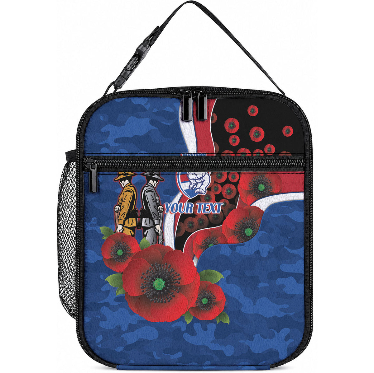 Western Bulldogs ANZAC Personalised Lunch Bag Lest We Forget Poppy Camo