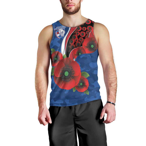 Western Bulldogs ANZAC Personalised Men Tank Top Lest We Forget Poppy Camo
