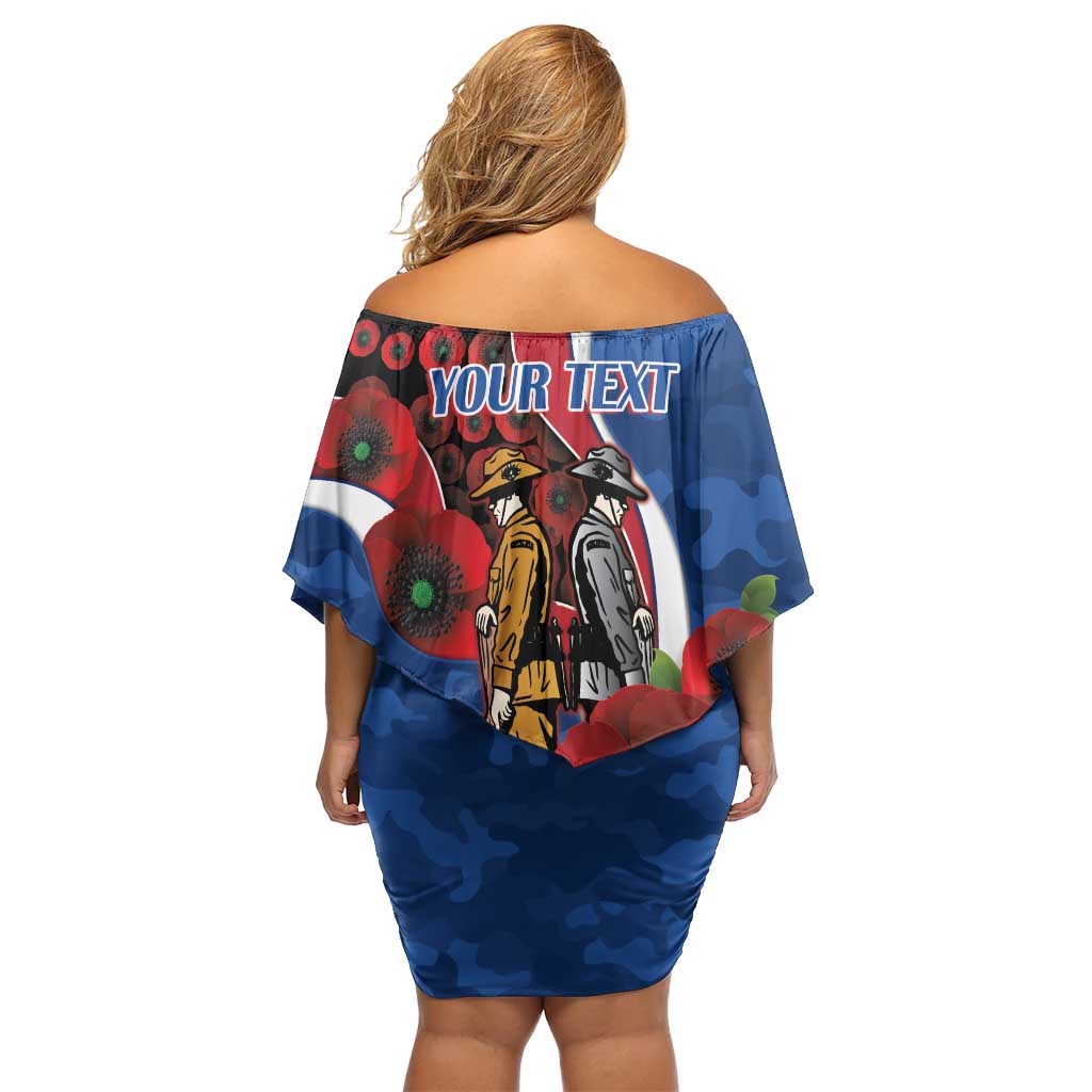 Western Bulldogs ANZAC Personalised Off Shoulder Short Dress Lest We Forget Poppy Camo