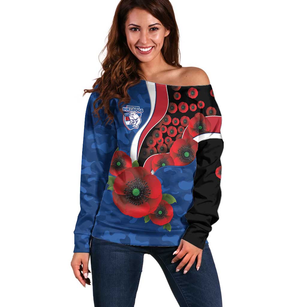 Western Bulldogs ANZAC Personalised Off Shoulder Sweater Lest We Forget Poppy Camo