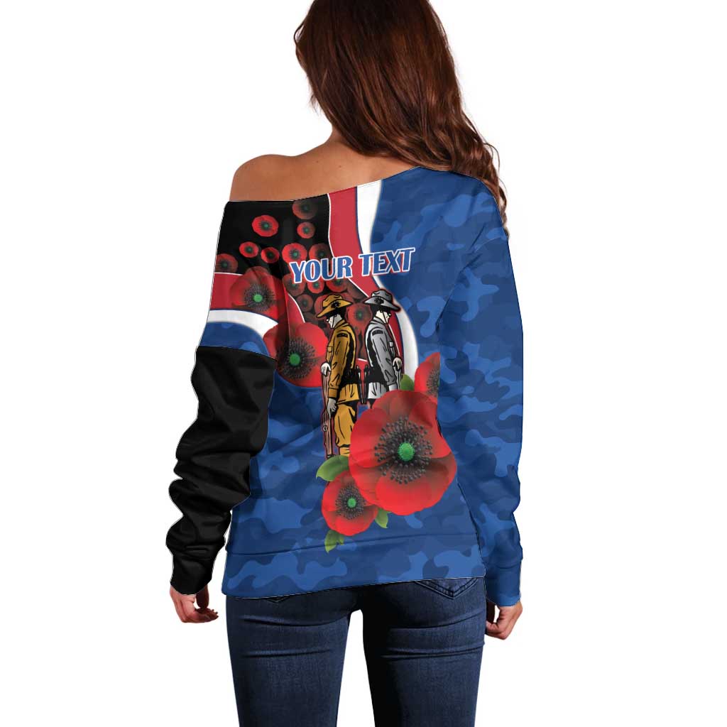 Western Bulldogs ANZAC Personalised Off Shoulder Sweater Lest We Forget Poppy Camo