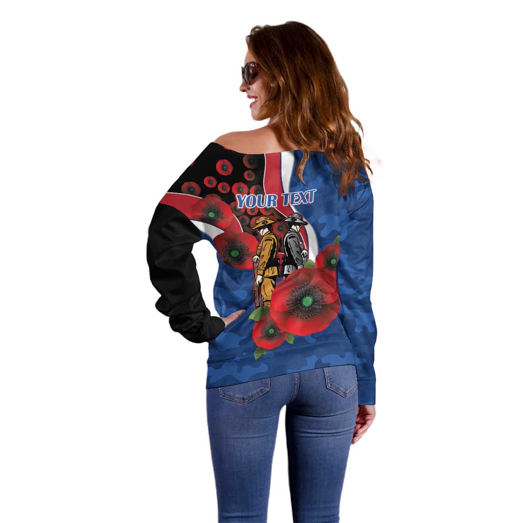 Western Bulldogs ANZAC Personalised Off Shoulder Sweater Lest We Forget Poppy Camo