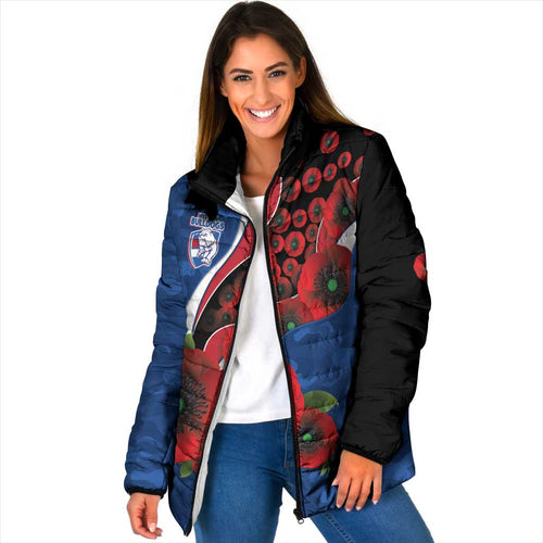 Western Bulldogs ANZAC Personalised Padded Jacket Lest We Forget Poppy Camo