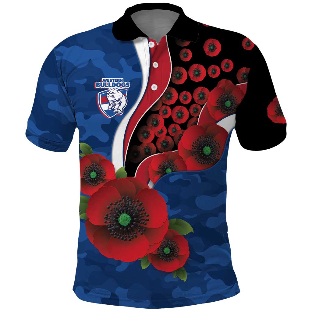 Western Bulldogs ANZAC Personalised Polo Shirt Lest We Forget Poppy Camo