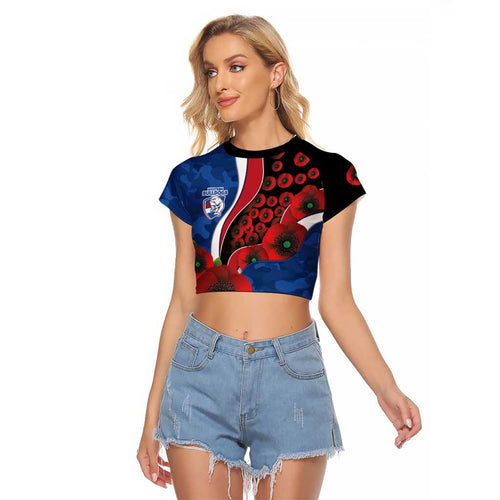 Western Bulldogs ANZAC Personalised Raglan Cropped T Shirt Lest We Forget Poppy Camo