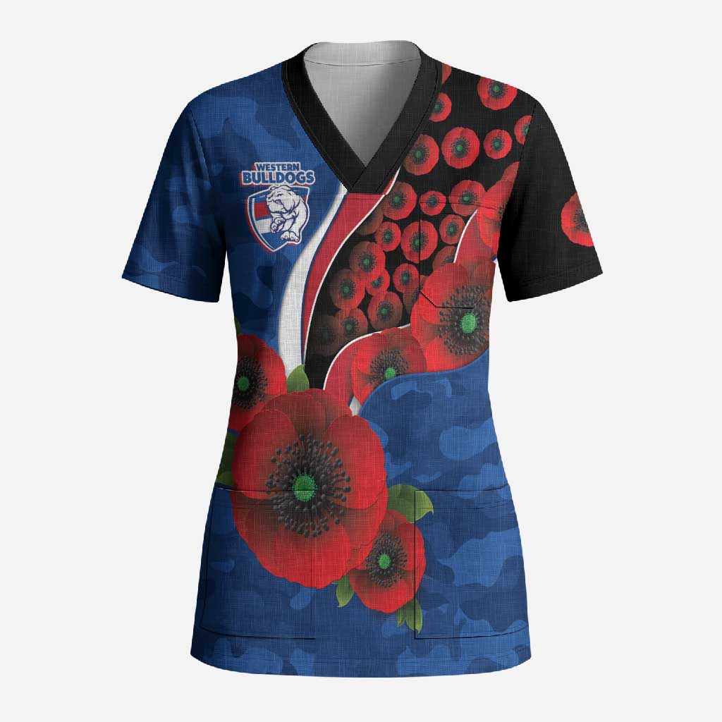 Western Bulldogs ANZAC Personalised Scrub Top Lest We Forget Poppy Camo