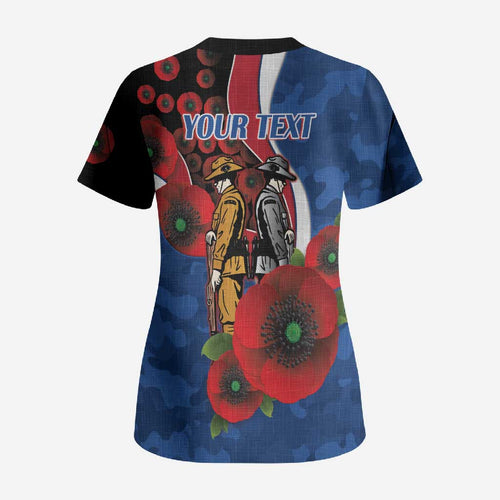 Western Bulldogs ANZAC Personalised Scrub Top Lest We Forget Poppy Camo