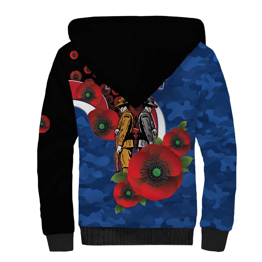 Western Bulldogs ANZAC Personalised Sherpa Hoodie Lest We Forget Poppy Camo