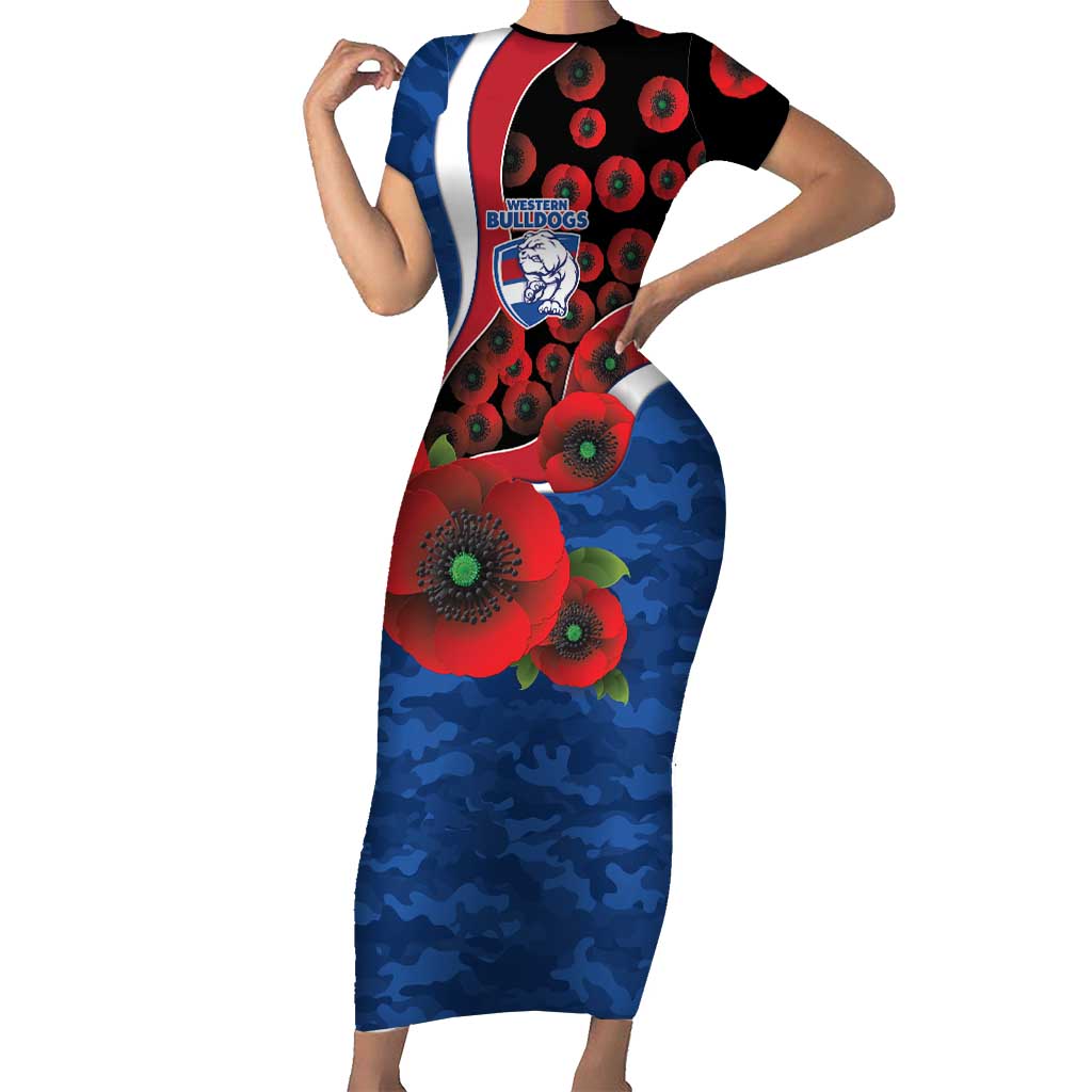 Western Bulldogs ANZAC Personalised Short Sleeve Bodycon Dress Lest We Forget Poppy Camo