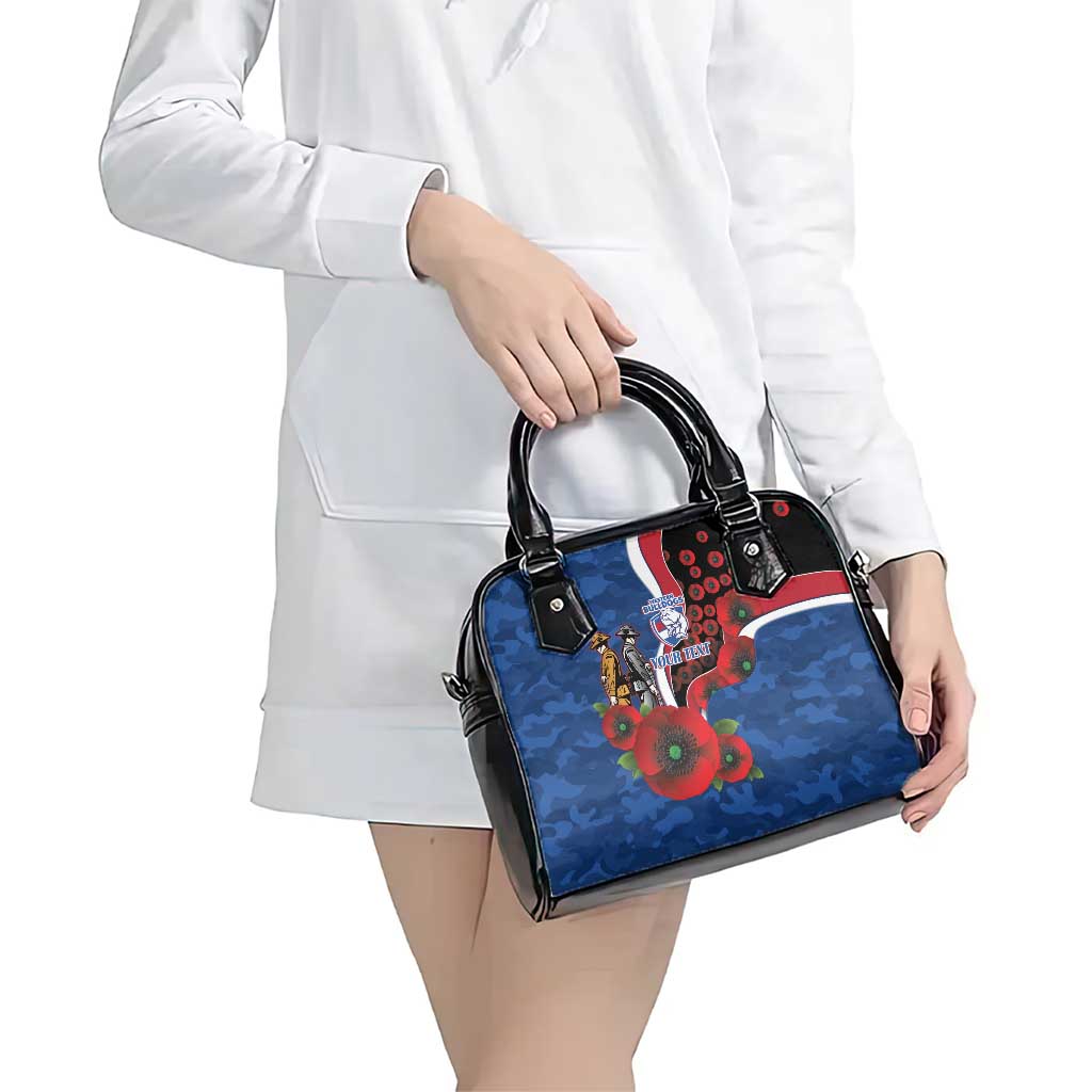 Western Bulldogs ANZAC Personalised Shoulder Handbag Lest We Forget Poppy Camo