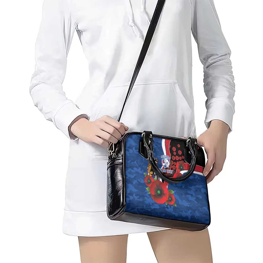 Western Bulldogs ANZAC Personalised Shoulder Handbag Lest We Forget Poppy Camo