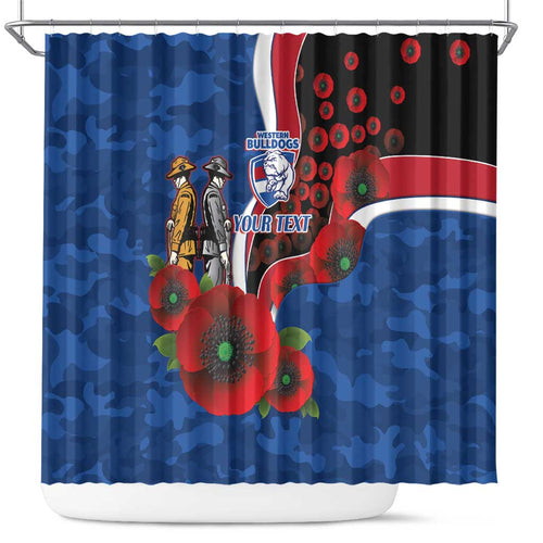 Western Bulldogs ANZAC Personalised Shower Curtain Lest We Forget Poppy Camo