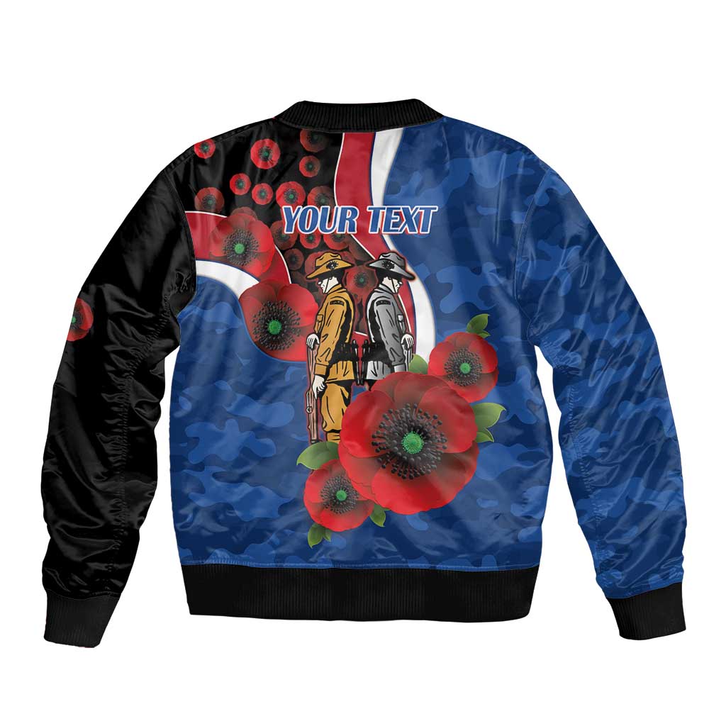 Western Bulldogs ANZAC Personalised Sleeve Zip Bomber Jacket Lest We Forget Poppy Camo