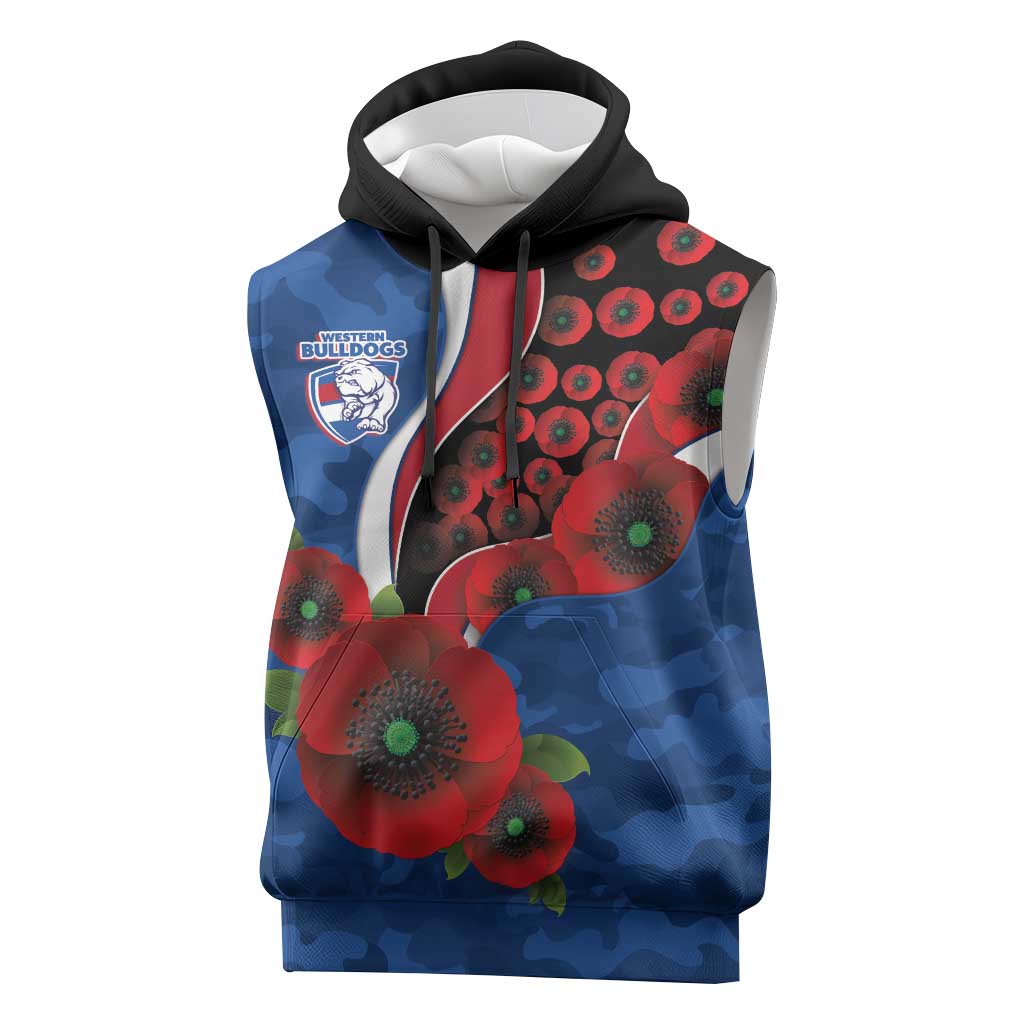 Western Bulldogs ANZAC Personalised Sleeveless Hoodie Lest We Forget Poppy Camo