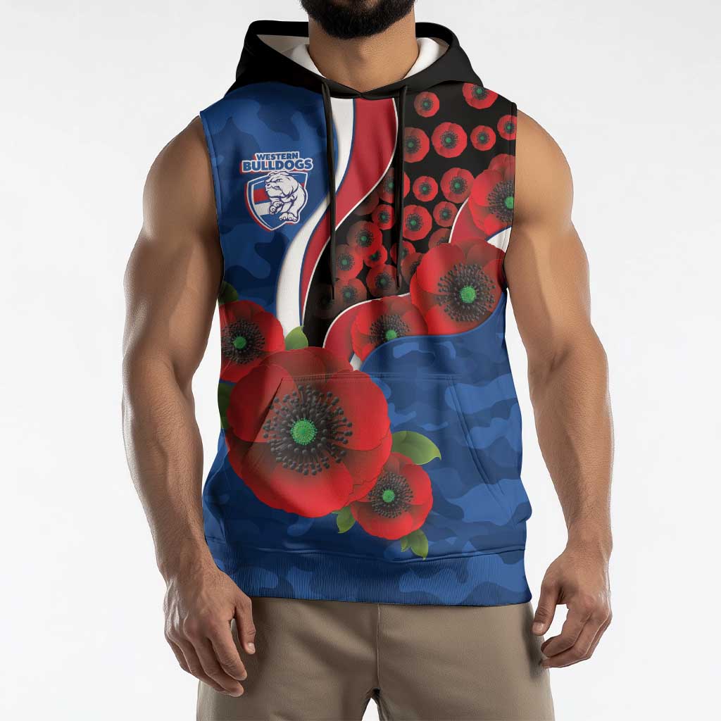 Western Bulldogs ANZAC Personalised Sleeveless Hoodie Lest We Forget Poppy Camo