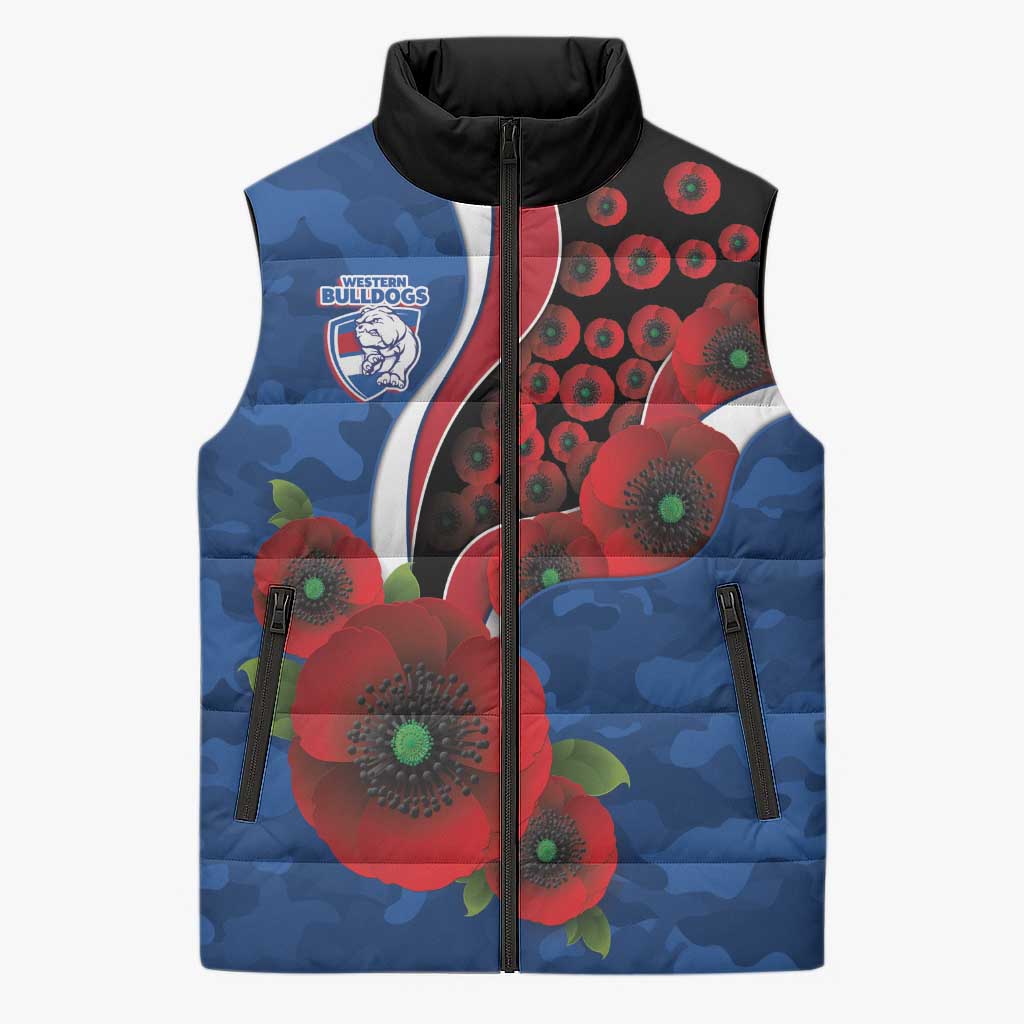 Western Bulldogs ANZAC Personalised Sleeveless Puffer Jacket Lest We Forget Poppy Camo
