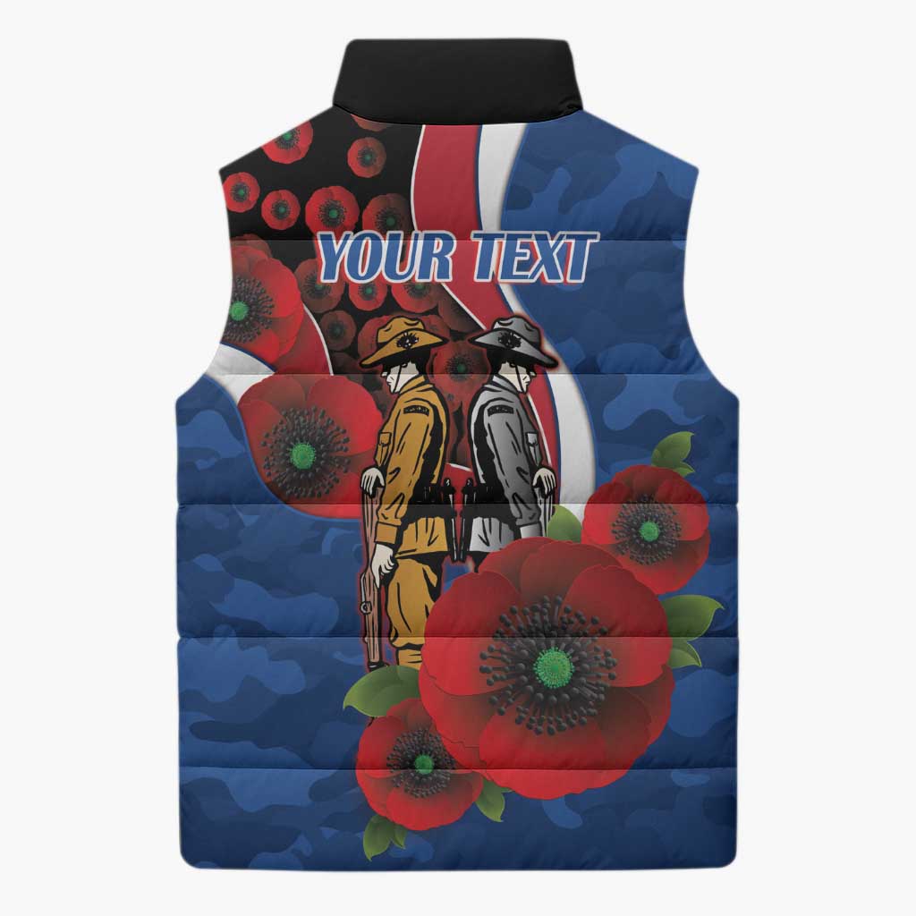 Western Bulldogs ANZAC Personalised Sleeveless Puffer Jacket Lest We Forget Poppy Camo
