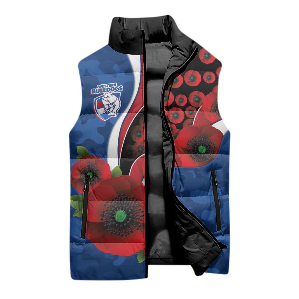 Western Bulldogs ANZAC Personalised Sleeveless Puffer Jacket Lest We Forget Poppy Camo