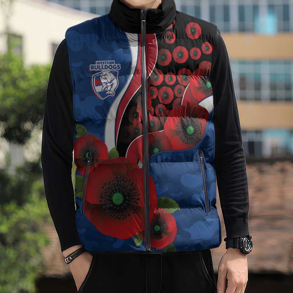 Western Bulldogs ANZAC Personalised Sleeveless Puffer Jacket Lest We Forget Poppy Camo