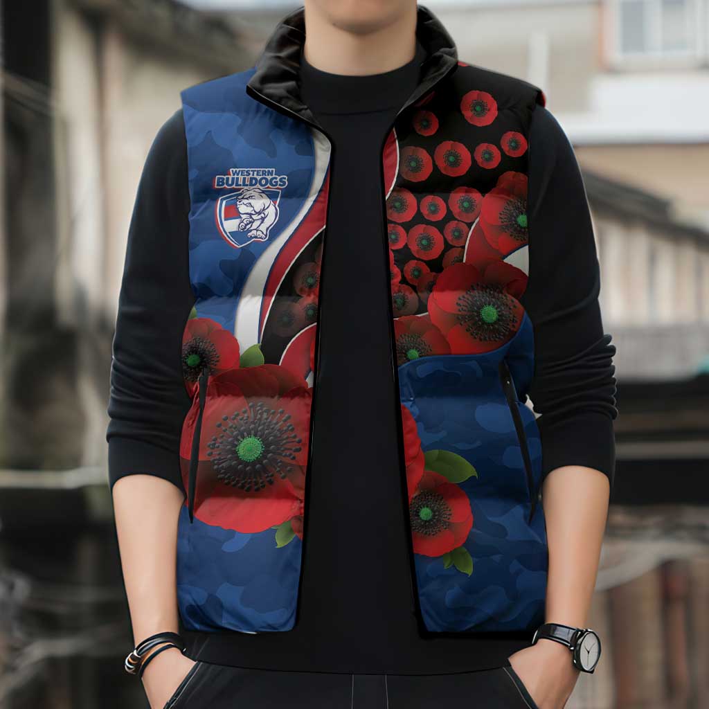 Western Bulldogs ANZAC Personalised Sleeveless Puffer Jacket Lest We Forget Poppy Camo