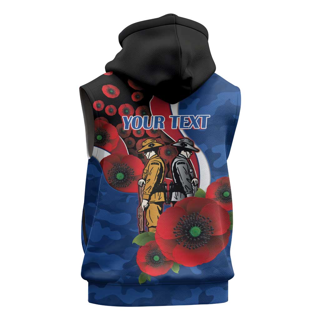Western Bulldogs ANZAC Personalised Sleeveless Zip Hoodie Lest We Forget Poppy Camo