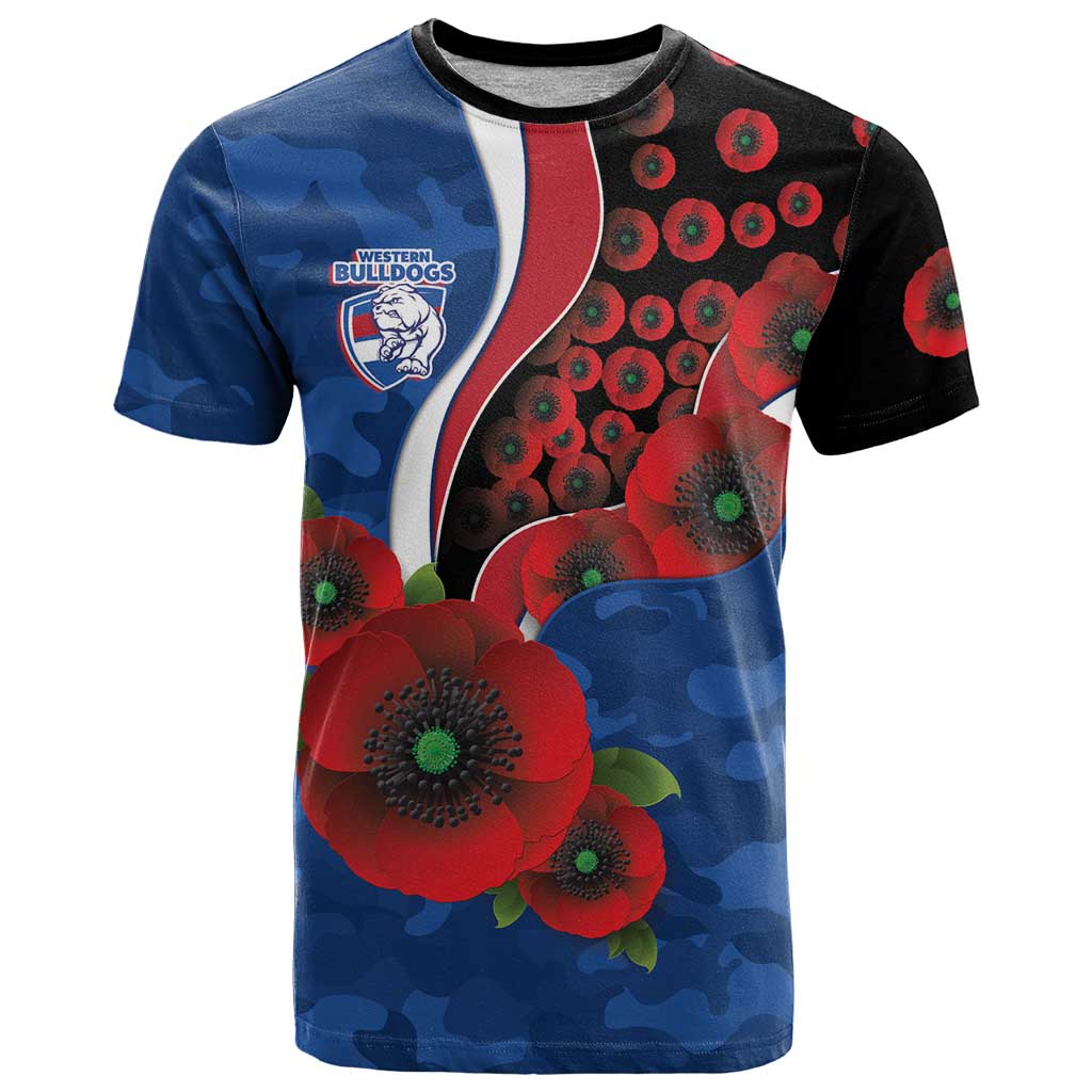 Western Bulldogs ANZAC Personalised T Shirt Lest We Forget Poppy Camo