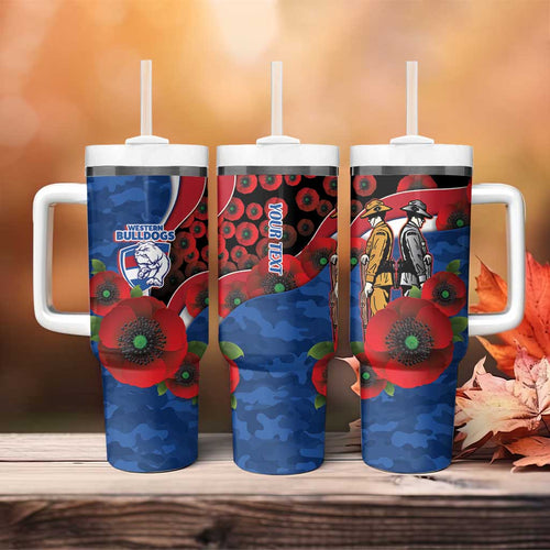 Western Bulldogs ANZAC Personalised Tumbler With Handle Lest We Forget Poppy Camo