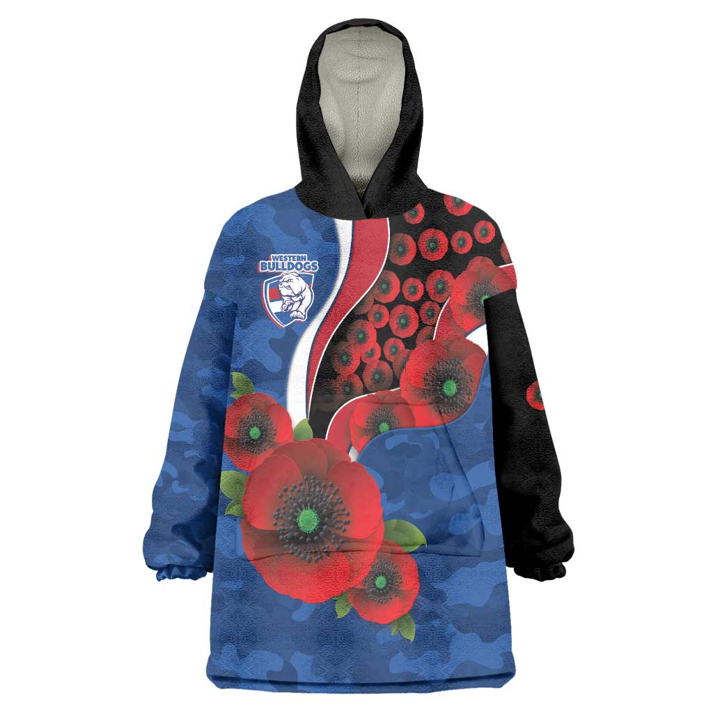 Western Bulldogs ANZAC Personalised Wearable Blanket Hoodie Lest We Forget Poppy Camo