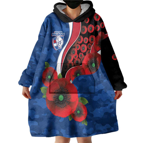 Western Bulldogs ANZAC Personalised Wearable Blanket Hoodie Lest We Forget Poppy Camo