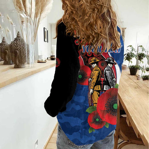 Western Bulldogs ANZAC Personalised Women Casual Shirt Lest We Forget Poppy Camo