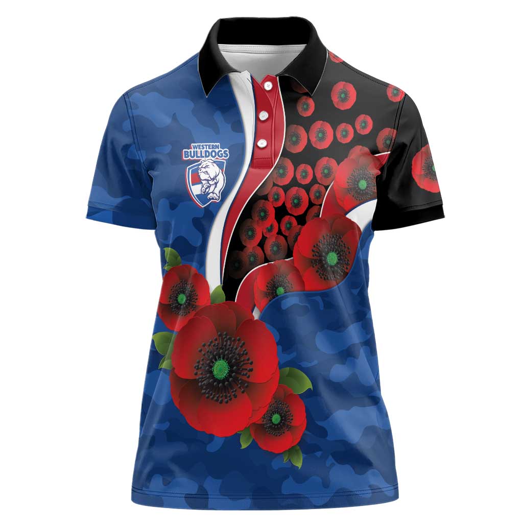 Western Bulldogs ANZAC Personalised Women Polo Shirt Lest We Forget Poppy Camo