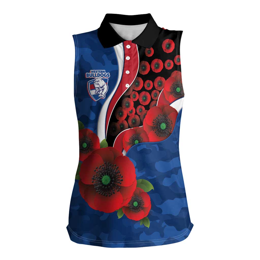 Western Bulldogs ANZAC Personalised Women Sleeveless Polo Shirt Lest We Forget Poppy Camo
