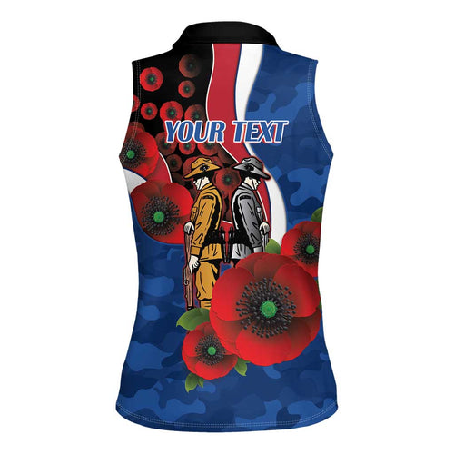 Western Bulldogs ANZAC Personalised Women Sleeveless Polo Shirt Lest We Forget Poppy Camo