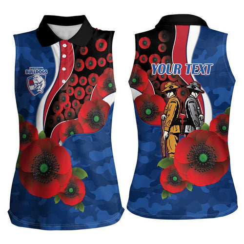 Western Bulldogs ANZAC Personalised Women Sleeveless Polo Shirt Lest We Forget Poppy Camo