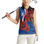Western Bulldogs ANZAC Personalised Women Sleeveless Polo Shirt Lest We Forget Poppy Camo