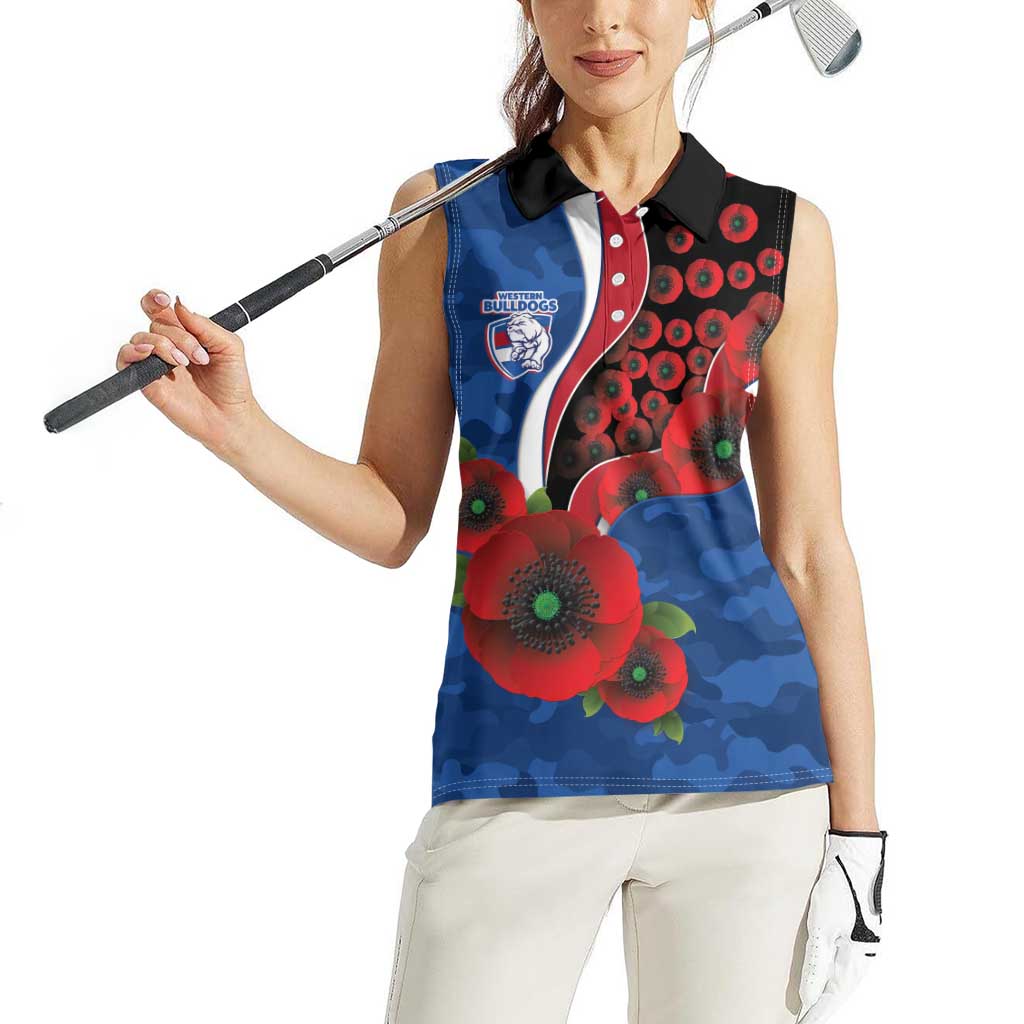 Western Bulldogs ANZAC Personalised Women Sleeveless Polo Shirt Lest We Forget Poppy Camo