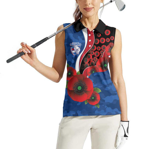 Western Bulldogs ANZAC Personalised Women Sleeveless Polo Shirt Lest We Forget Poppy Camo