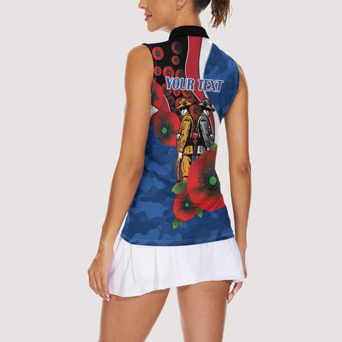 Western Bulldogs ANZAC Personalised Women Sleeveless Polo Shirt Lest We Forget Poppy Camo