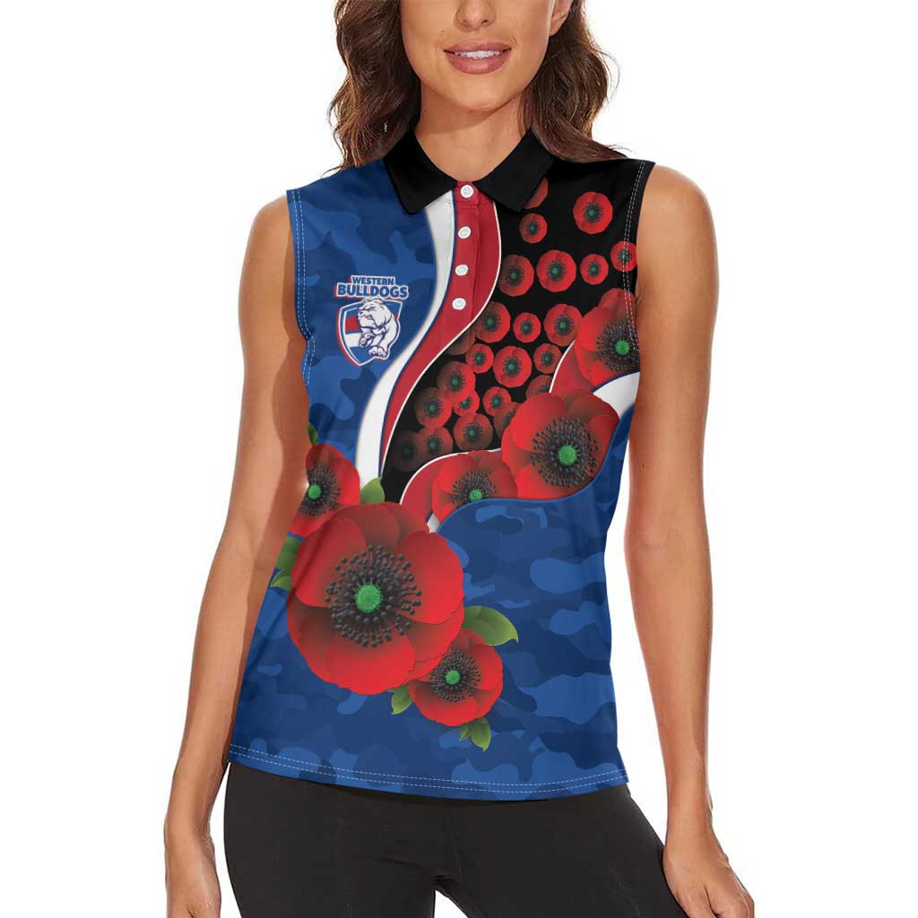 Western Bulldogs ANZAC Personalised Women Sleeveless Polo Shirt Lest We Forget Poppy Camo
