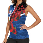 Western Bulldogs ANZAC Personalised Women Sleeveless Polo Shirt Lest We Forget Poppy Camo